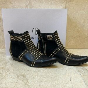 Anine Bing Charlie Boots in Black Leather and Suede with Gold Studs